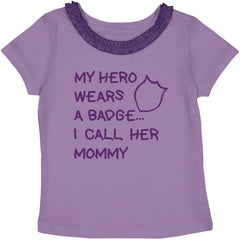 Hero Wears Badge Toddler Ruffled Trim T-Shirt-Direct To Garment Print-Brisco Baby