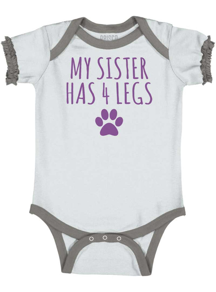 Sister has 4 legs Baby Ruffled Trim Romper-Direct To Garment Print-Brisco Baby