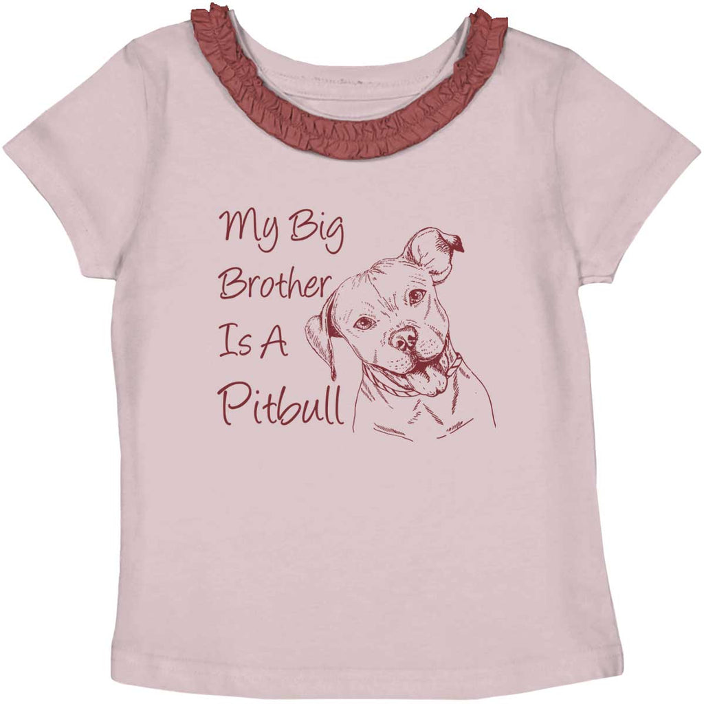 Brother is a Pitbull Toddler Ruffled Trim T-Shirt-Direct To Garment Print-Brisco Baby