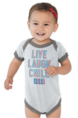 Live Laugh Chill Baby Ruffled Trim Romper-Direct To Garment Print-Brisco Baby