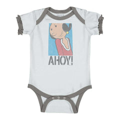 Ahoy Olive Oyl Baby Ruffled Trim Romper-Direct To Garment Print-Brisco Baby