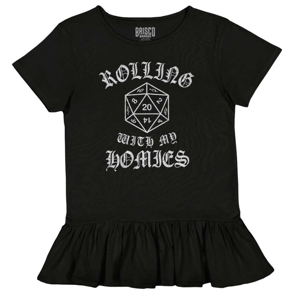 Rolling With My Homies Dungeons Toddler Ruffle Bottom Tee-Direct To Garment Print-Brisco Baby
