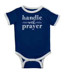 Handle With Prayer Ringer Romper Bodysuit-Direct To Garment Print-Brisco Baby