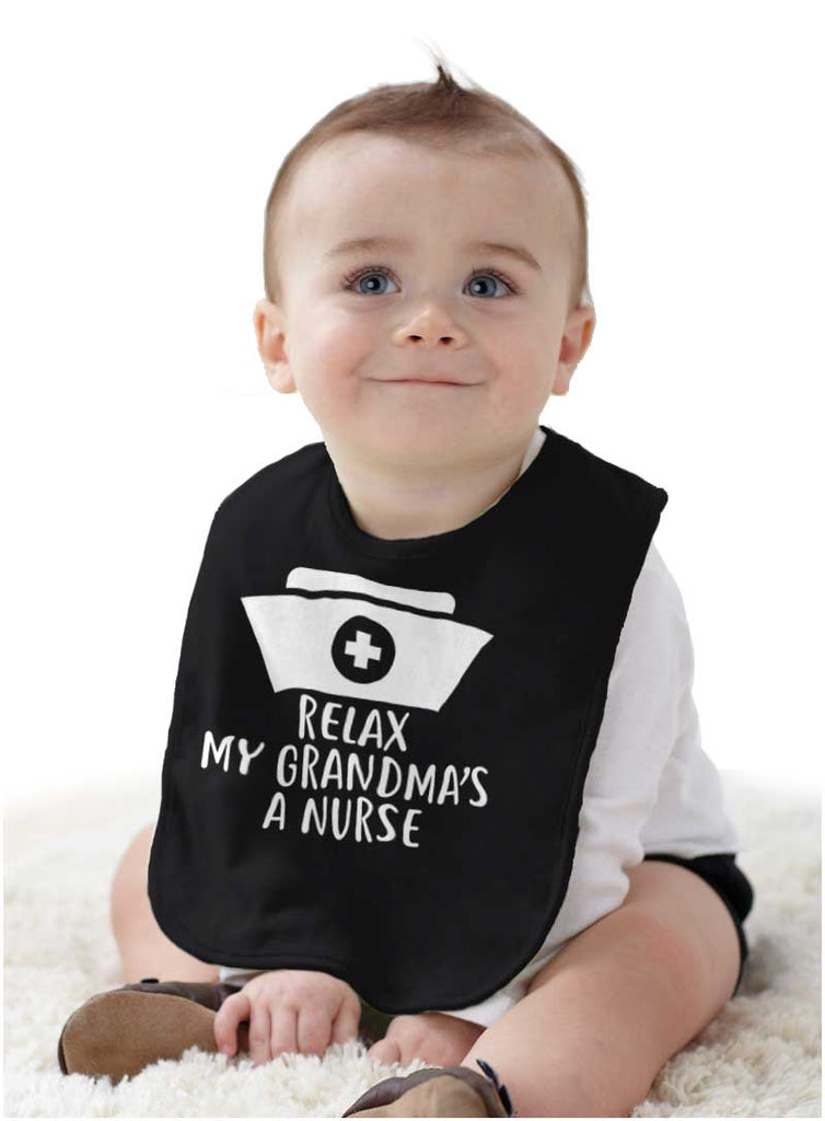 Relax My Grandma's A Nurse Infant Baby Bib-Direct To Garment Print-Brisco Baby