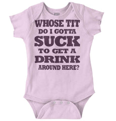 Get A Drink Romper Bodysuit-Direct To Garment Print-Brisco Baby