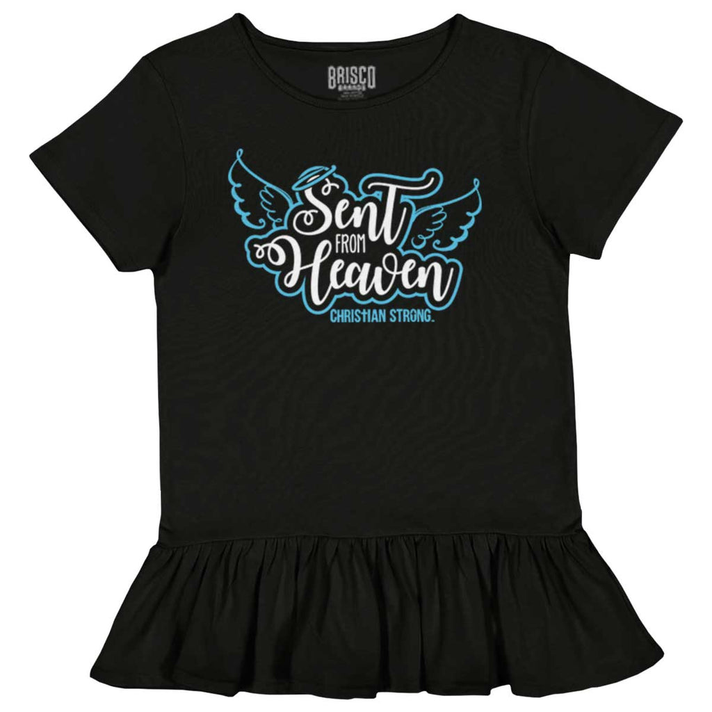 Sent From Heaven Toddler Ruffle Bottom Tee-Direct To Garment Print-Brisco Baby