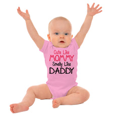 Cute Mommy Smelly Daddy Romper Bodysuit-Direct To Garment Print-Brisco Baby