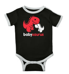 Babysaurus Rex Ringer Romper Bodysuit-Direct To Garment Print-Brisco Baby
