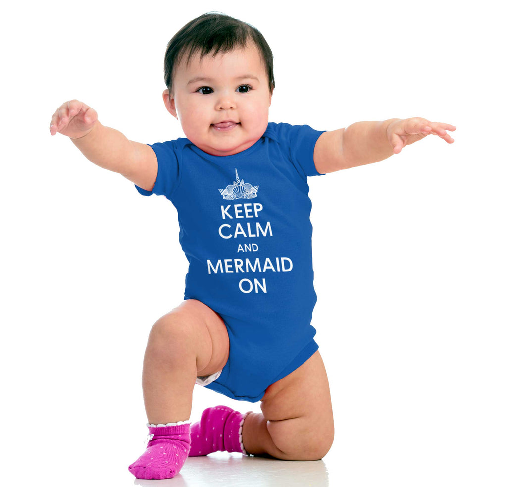 Keep Calm Mermaid On Romper Bodysuit-Direct To Garment Print-Brisco Baby
