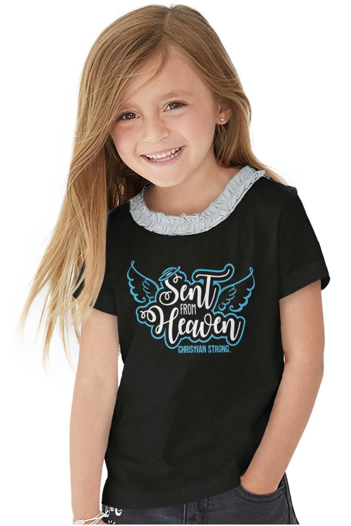 Sent From Heaven Toddler Ruffled Trim T-Shirt-Direct To Garment Print-Brisco Baby