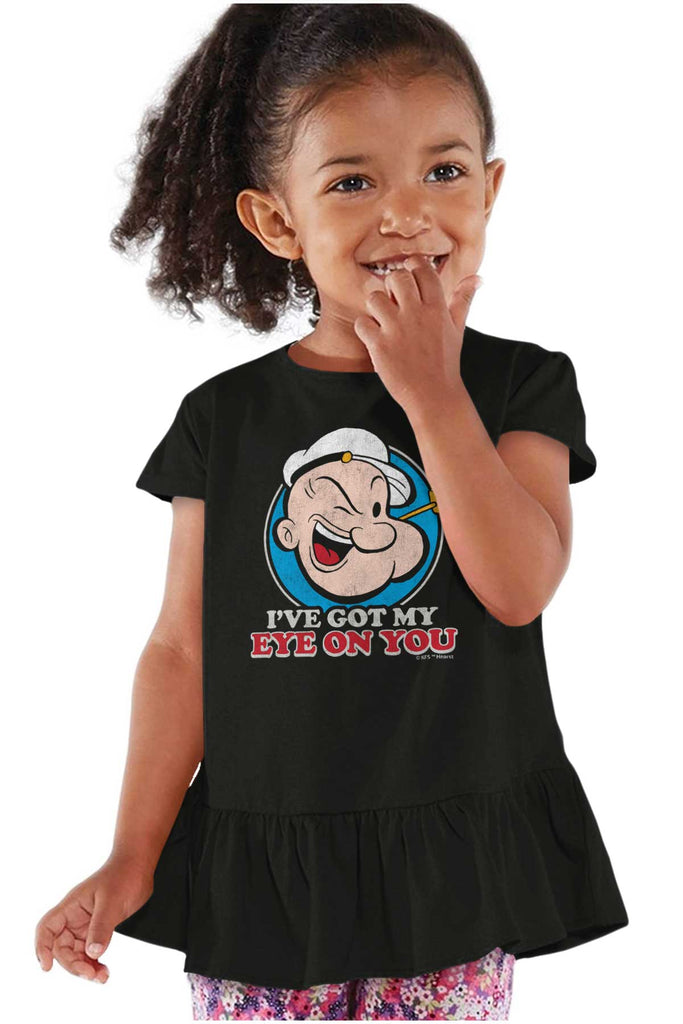 Got My Eye On You Toddler Ruffle Bottom Tee-Direct To Garment Print-Brisco Baby