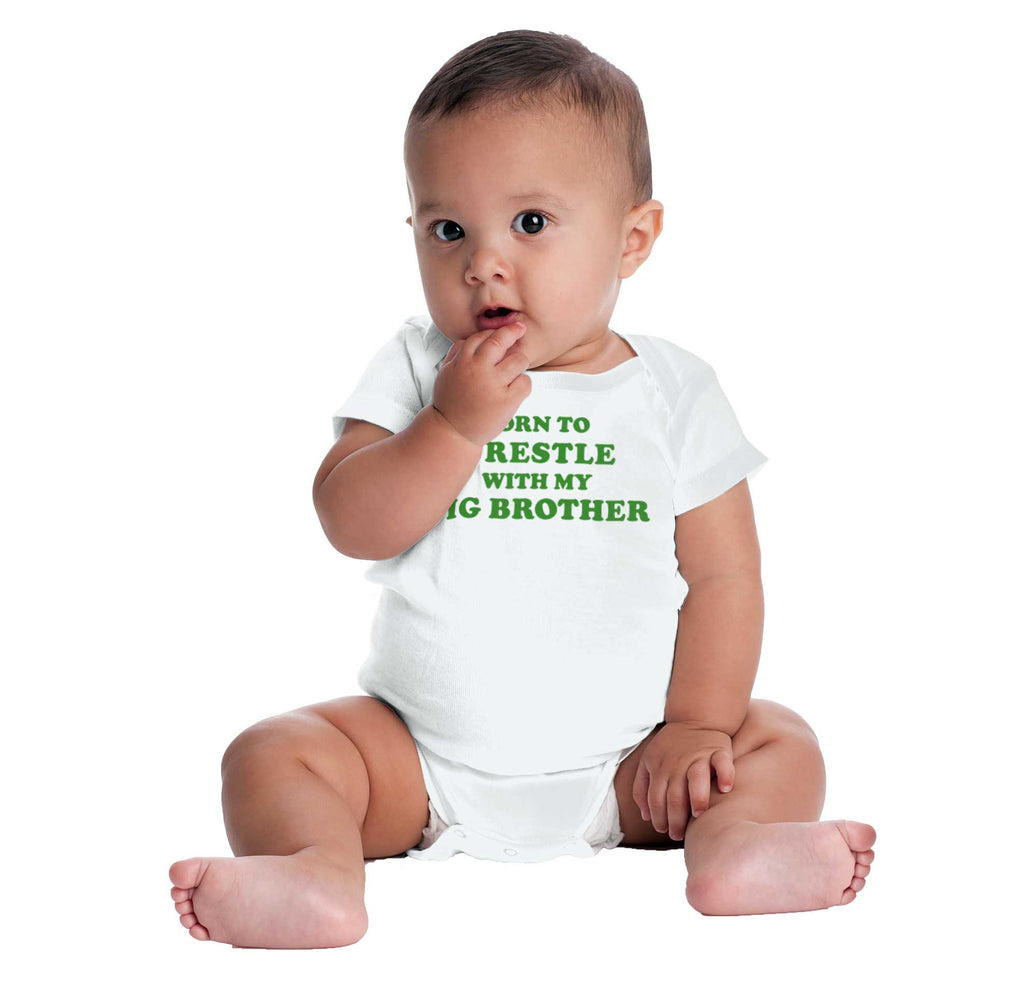 Born To Wrestle With My Big Brother Romper Bodysuit-Direct To Garment Print-Brisco Baby