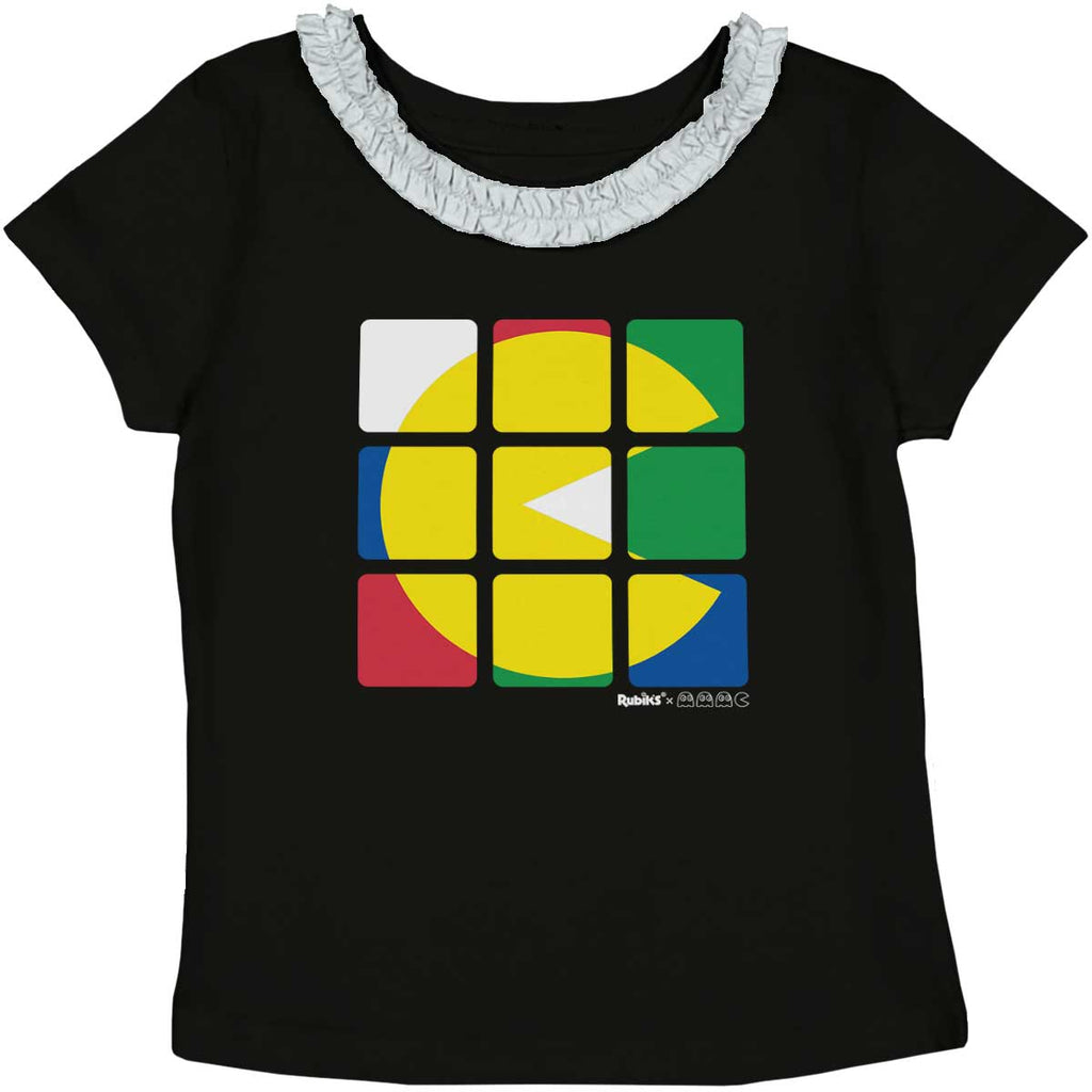 Artsy Pac-Man Toddler Ruffled Trim T-Shirt-Direct To Garment Print-Brisco Baby