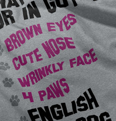 English Bulldog List Romper Bodysuit-Direct To Garment Print-Brisco Baby