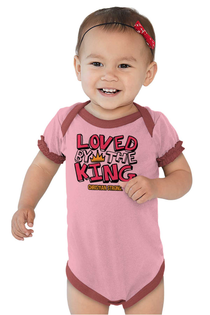 Loved By The King Baby Ruffled Trim Romper-Direct To Garment Print-Brisco Baby