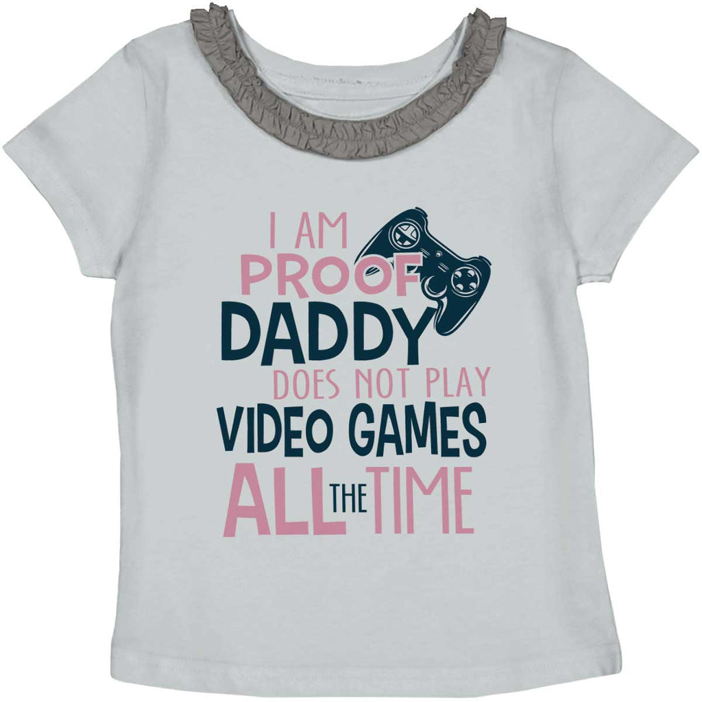 Daddy Plays Video Games Toddler Ruffled Trim T-Shirt-Direct To Garment Print-Brisco Baby