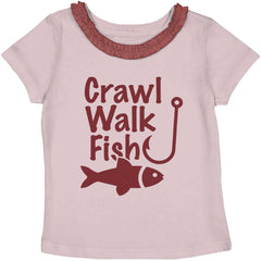 Crawl Walk Fish Toddler Ruffled Trim T-Shirt-Direct To Garment Print-Brisco Baby