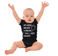 Hero Wears Badge Romper Bodysuit-Direct To Garment Print-Brisco Baby