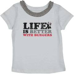 Better With Burgers Toddler Ruffled Trim T-Shirt-Direct To Garment Print-Brisco Baby