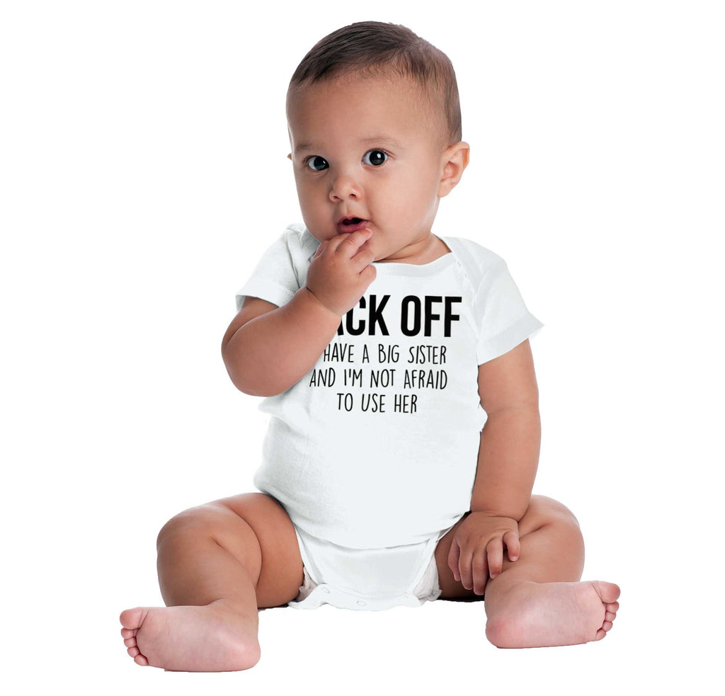 Big Sister And Not Afraid To Use Her Romper Bodysuit-Direct To Garment Print-Brisco Baby