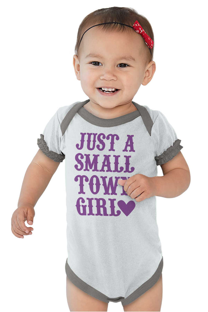 Small Town Girl Baby Ruffled Trim Romper-Direct To Garment Print-Brisco Baby