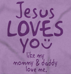 Jesus Loves You Toddler Ruffled Trim T-Shirt-Direct To Garment Print-Brisco Baby
