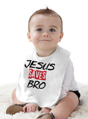 Jesus Saves Bro Infant Baby Bib-Direct To Garment Print-Brisco Baby