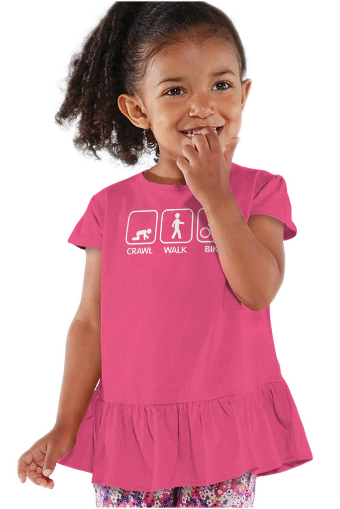Crawl Walk Bike Toddler Ruffle Bottom Tee-Direct To Garment Print-Brisco Baby