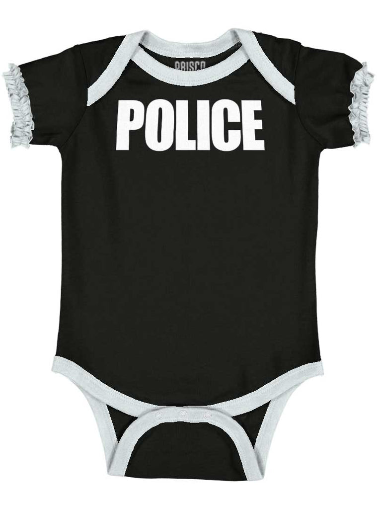 Police Force Baby Ruffled Trim Romper-Direct To Garment Print-Brisco Baby