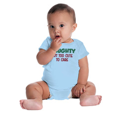 Naughty Too Cute To Care Romper Bodysuit-Direct To Garment Print-Brisco Baby