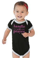 Handle With Prayer Baby Ruffled Trim Romper-Direct To Garment Print-Brisco Baby