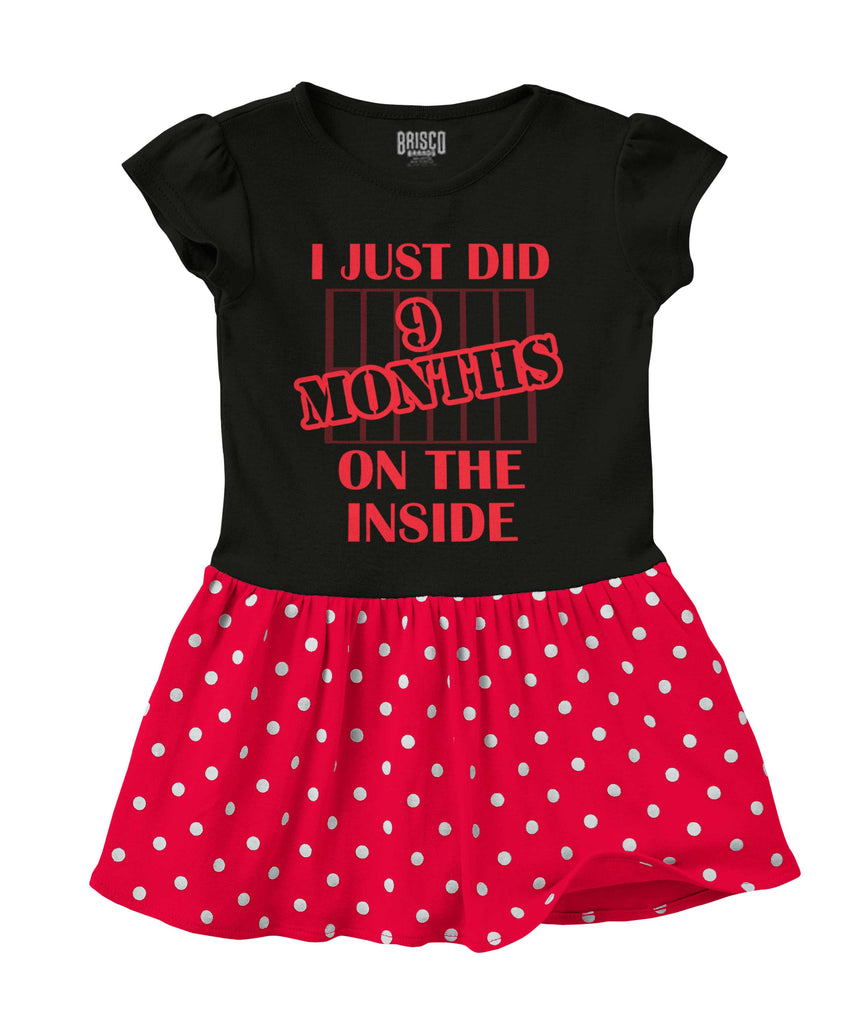 9 Months On The Inside Baby Polka Dot Skirt Dress-Direct To Garment Print-Brisco Baby