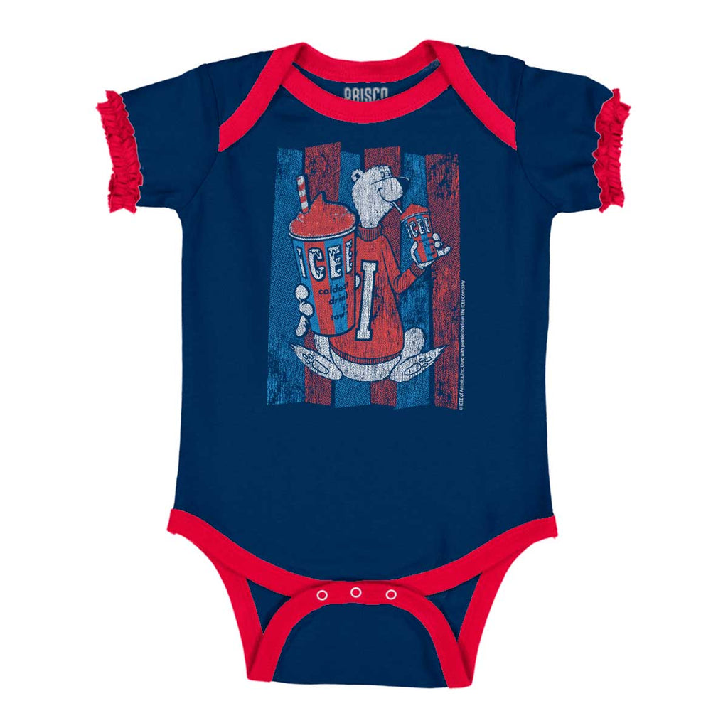 Distressed Icee Baby Ruffled Trim Romper-Direct To Garment Print-Brisco Baby