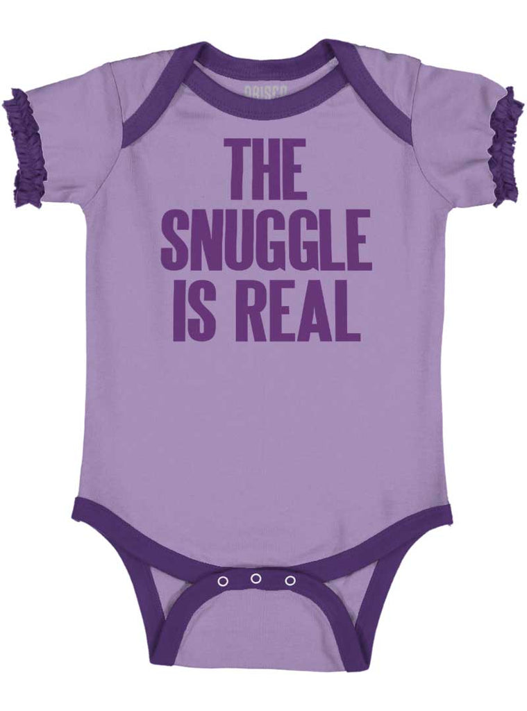 Snuggle Is Real Baby Ruffled Trim Romper-Direct To Garment Print-Brisco Baby