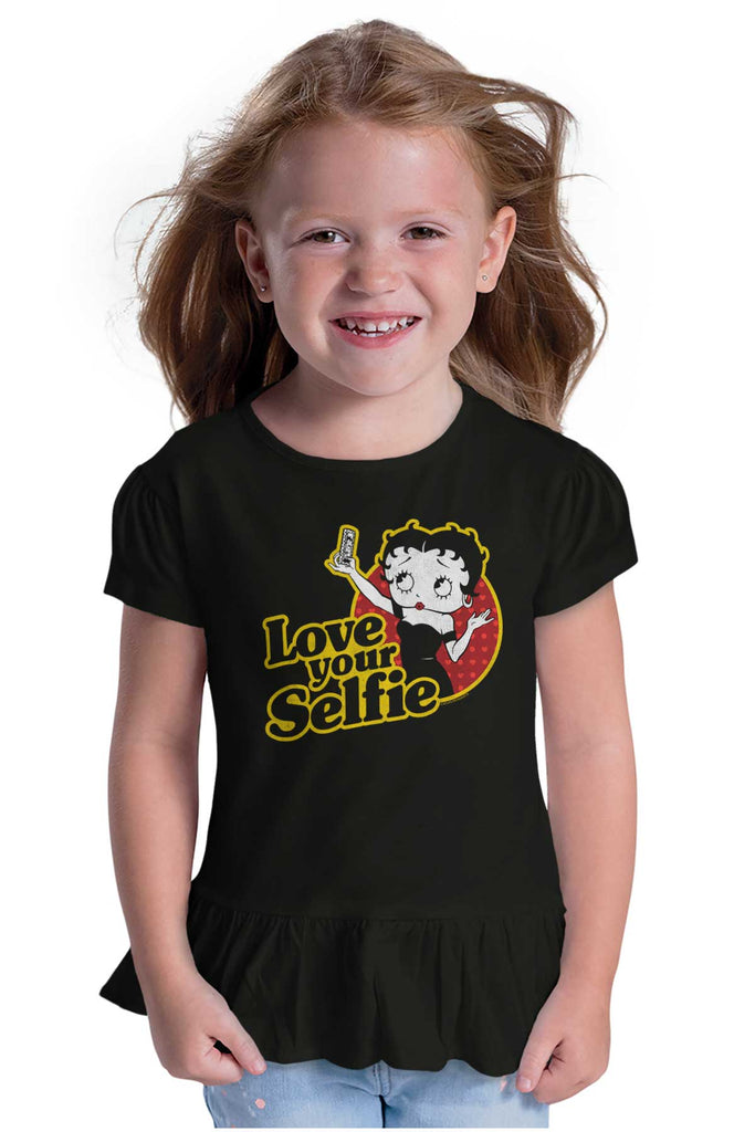 Love Your Selfie Toddler Ruffle Bottom Tee-Direct To Garment Print-Brisco Baby