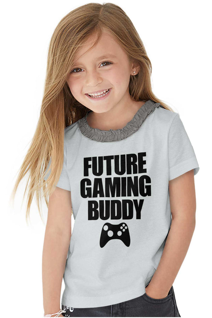 Future Gaming Buddy Toddler Ruffled Trim T-Shirt-Direct To Garment Print-Brisco Baby