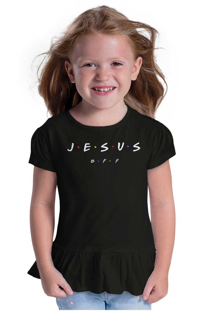 Jesus Christ BFF Toddler Ruffle Bottom Tee-Direct To Garment Print-Brisco Baby