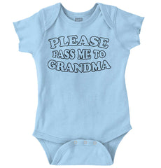 Please Pass Me To Grandma Romper Bodysuit-Direct To Garment Print-Brisco Baby