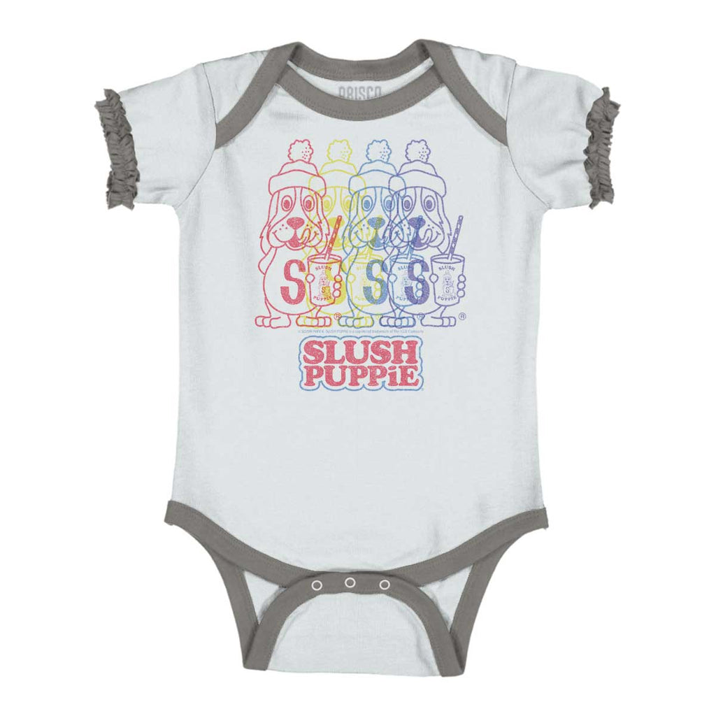 Rainbow Puppie Baby Ruffled Trim Romper-Direct To Garment Print-Brisco Baby