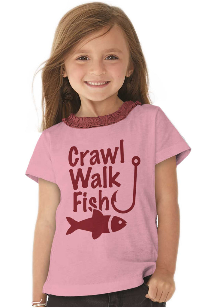 Crawl Walk Fish Toddler Ruffled Trim T-Shirt-Direct To Garment Print-Brisco Baby