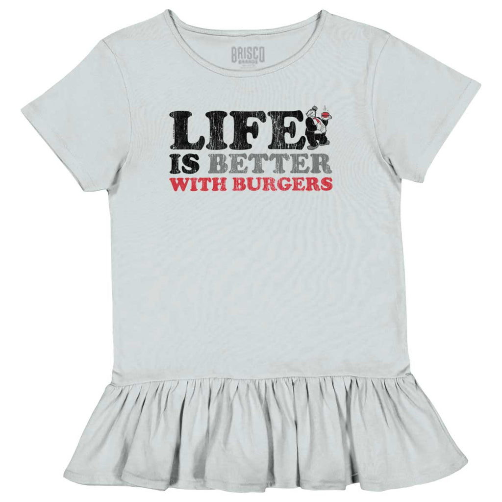 Better With Burgers Toddler Ruffle Bottom Tee-Direct To Garment Print-Brisco Baby
