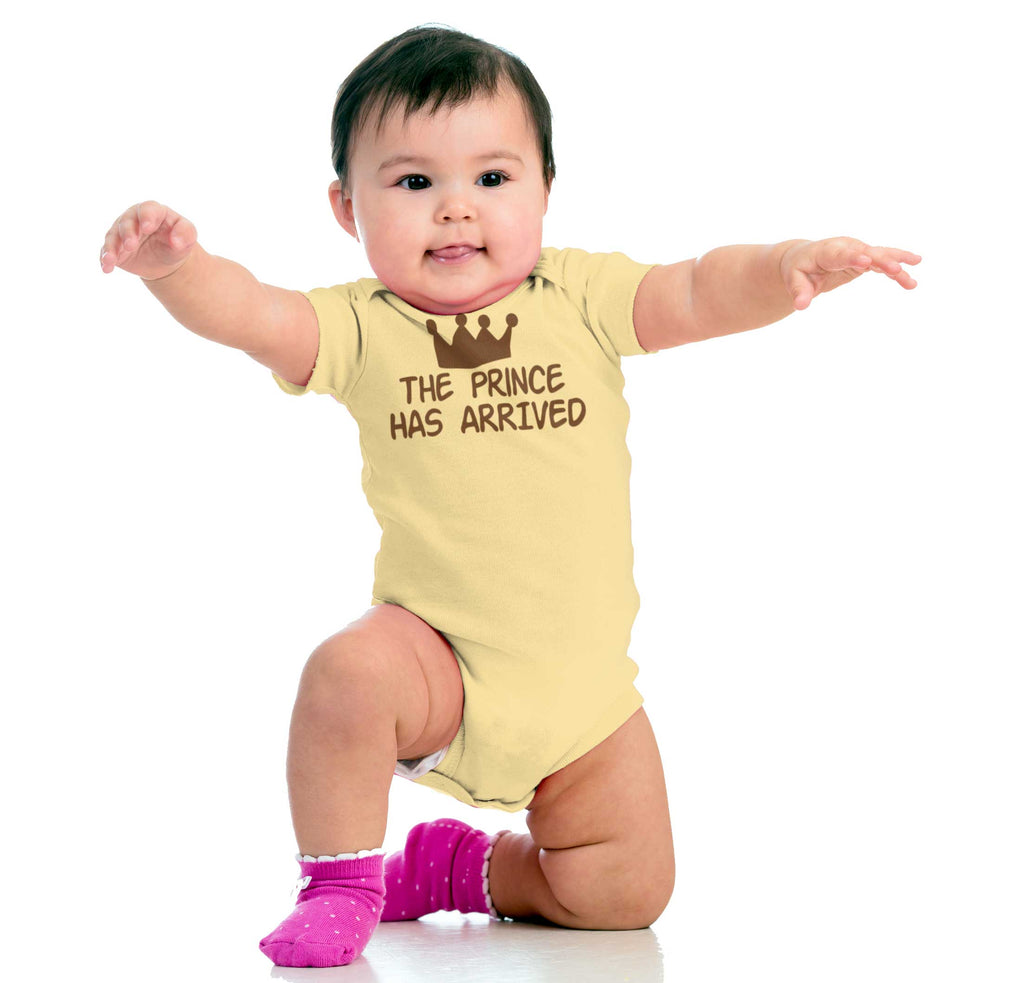The Prince Has Arrived Romper Bodysuit-Direct To Garment Print-Brisco Baby