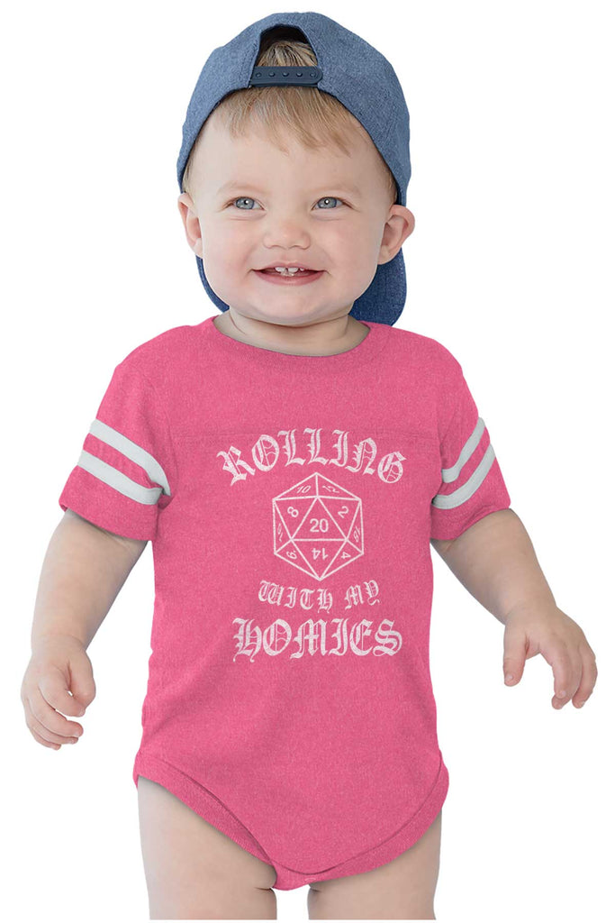 Rolling With My Homies Dungeons Football Romper Bodysuit-Direct To Garment Print-Brisco Baby