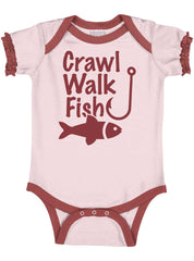 Crawl Walk Fish Baby Ruffled Trim Romper-Direct To Garment Print-Brisco Baby