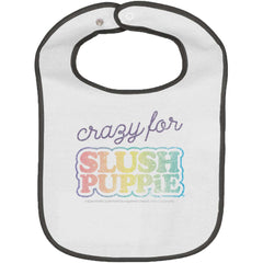 Crazy For Slush Puppie Trimmed White Snap Bib-Direct To Garment Print-Brisco Baby