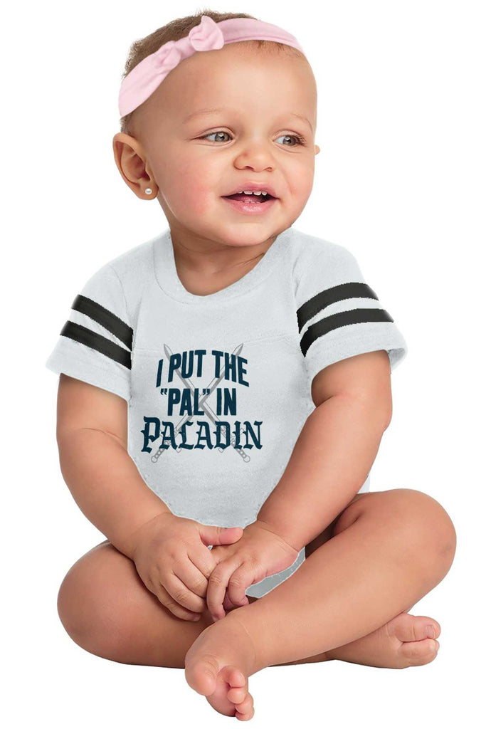 Put The Pal In Paladin Dungeons Football Romper Bodysuit-Direct To Garment Print-Brisco Baby
