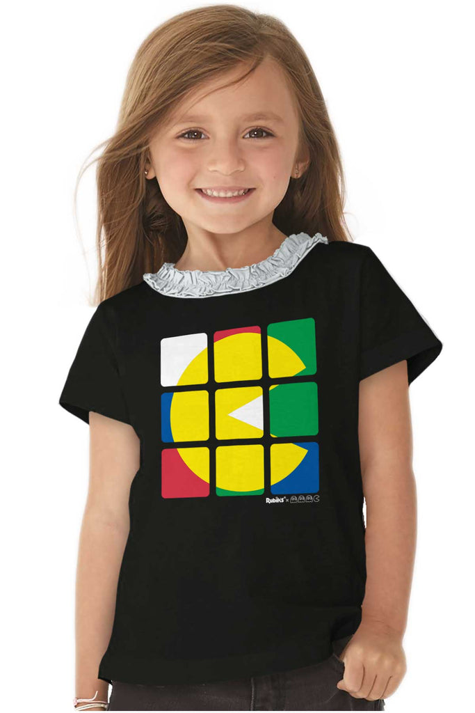 Artsy Pac-Man Toddler Ruffled Trim T-Shirt-Direct To Garment Print-Brisco Baby