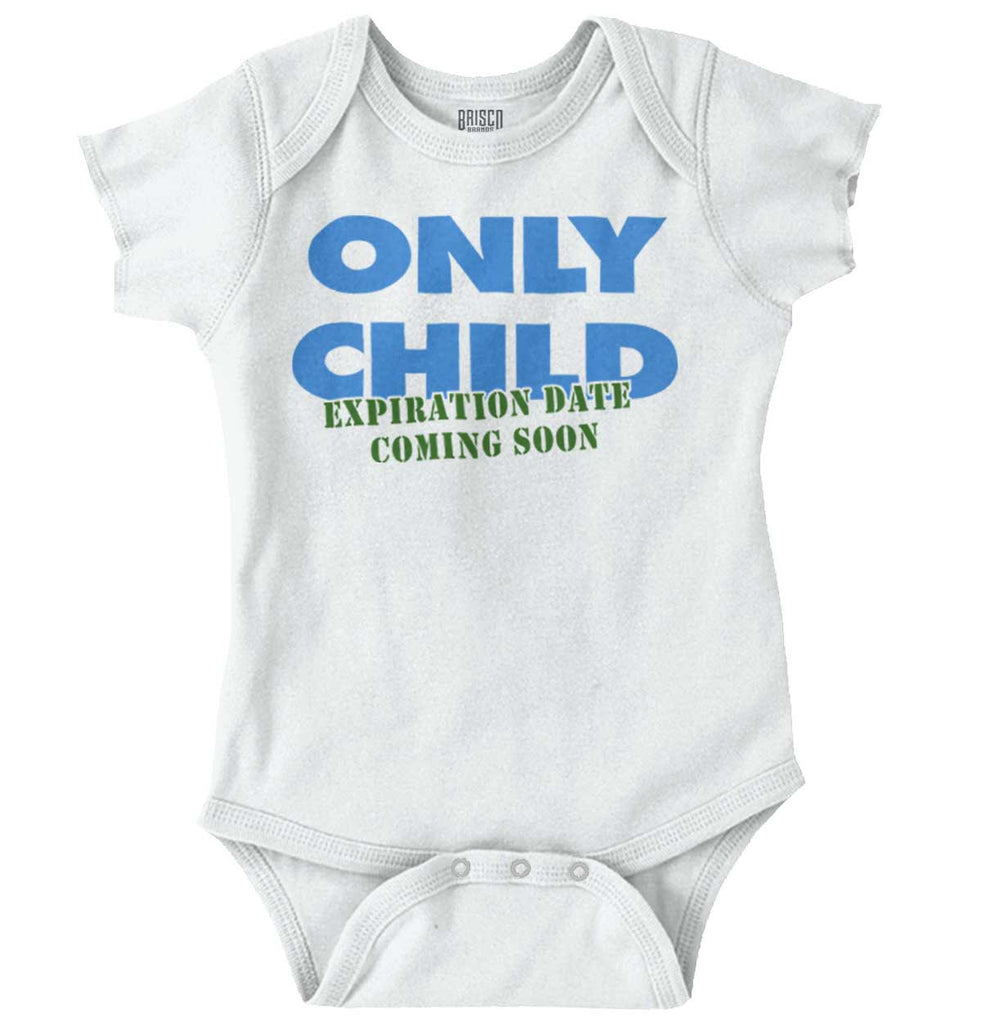 Only Child Expiration Date Romper Bodysuit-Direct To Garment Print-Brisco Baby