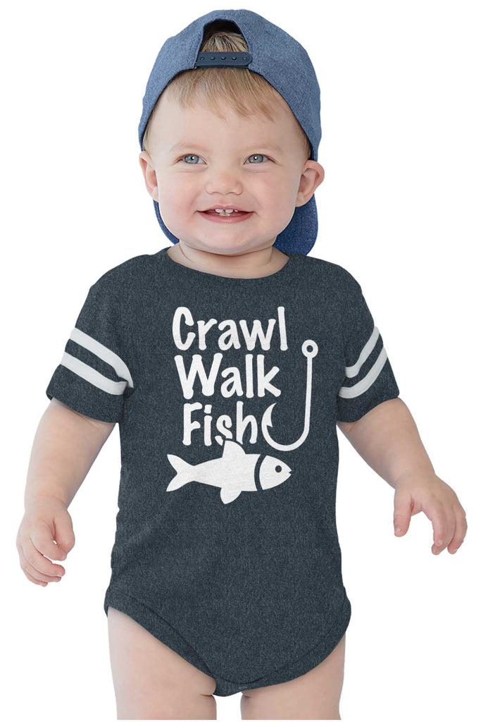 Crawl Walk Fish Football Romper Bodysuit-Direct To Garment Print-Brisco Baby