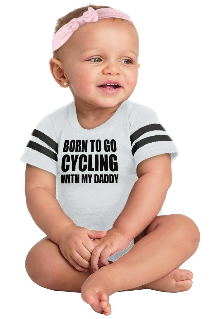 Cycling With Daddy Football Romper Bodysuit-Direct To Garment Print-Brisco Baby